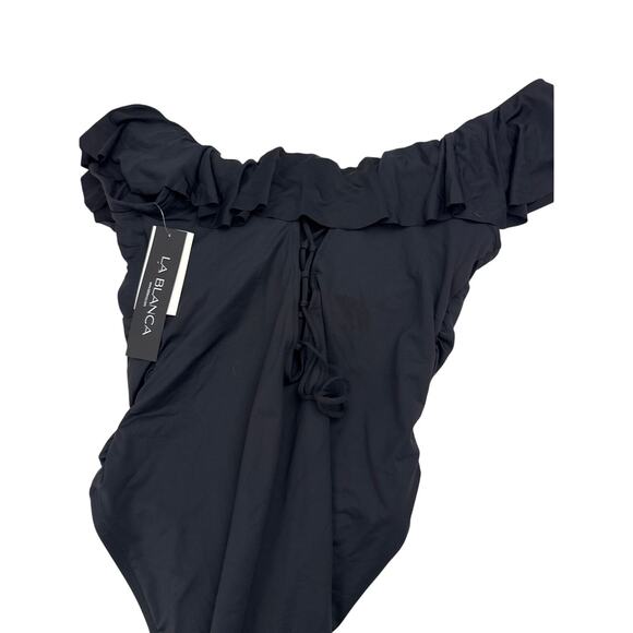 La Blanca Island Goddess Women One Piece Off Shoulder Ruffle  Bathing Suit - Picture 6 of 7
